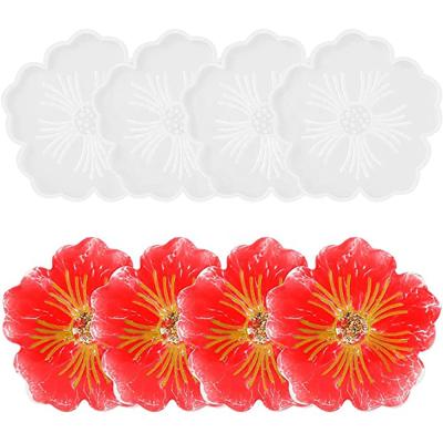 China Small Artificial Flower DIY Resin Coaster Mold Silicone Mold for Tray Epoxy Crystal Resin Art Crafts Molding Mold Home Decoration for sale