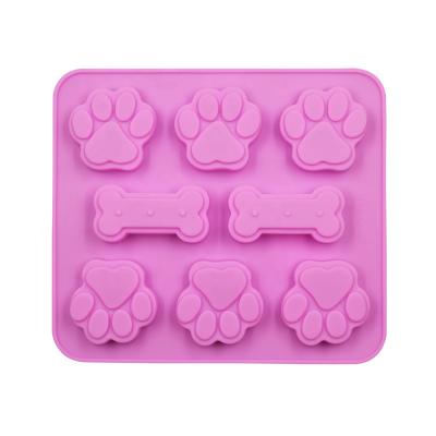 China Free Shipping Viable 8 Cavity Silicone Mold for Dog Treats Chocolate Candy Cookie Soap Molds Handmade Dog Paw and Bone Shape for sale