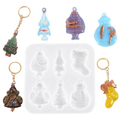 China Europe Christmas Key Chain Making Silicone Mold Santa Claus Christmas Tree Stocking Snowman DIY Epoxy Resin Pendant Jewelry Making Tools for sale