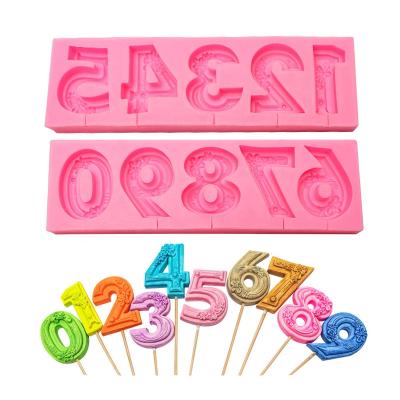 China 0-9 Birthday Silicone Mold DIY Number Silicone Candle Mold DIY Chocolate Lollipop Plug-in Fondant Viable Molds Wholesale In Stock for sale