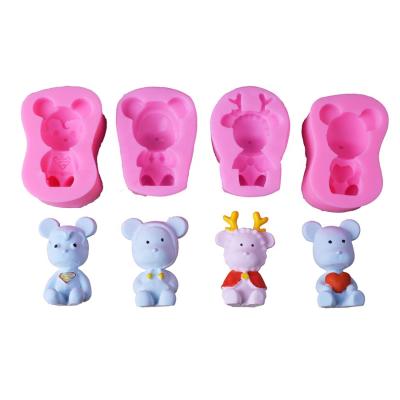 China 4 Different Viable Cute 3D Bear Shape Fondant Silicone Mold Small DIY Cake Baking Decorating Mold for sale