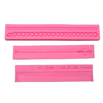 China Viable Zipper Shape Fondant Silicone Mold Collar Cake Lace Border Decorating DIY Tool Epoxy Resin Plaster Mold for sale