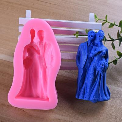 China Viable 3D Bride Groom Silicone Fondant Mold Chocolate Cake Wedding Cake Decorating DIY Holder Silicone Candle Molds for sale