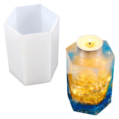 China Large Europe Size Creative Resin Mold Candle Holder Mold Epoxy Resin Aromatherapy DIY Molds Candle Holder Hexagonal Soap Mold for sale