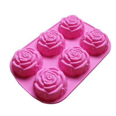 China Viable Silicone Mold For Handmade Soap Cake Jelly Pudding Chocolate 6 Cavity Rose Design for sale