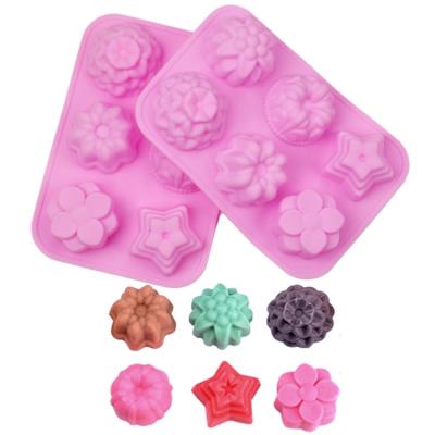 China Viable Silicone Mold for Chocolate Jelly Puddding Dessert Soap Molds 6 Holes with Different Flower Star Shapes for sale