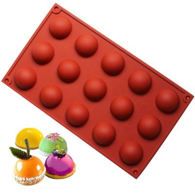 China Sustainable Dome Chocolate Mold Silicone Mold For Chocolate Candy Baking Bakeware Ice Cube Tool 15 Holes Round Shape for sale