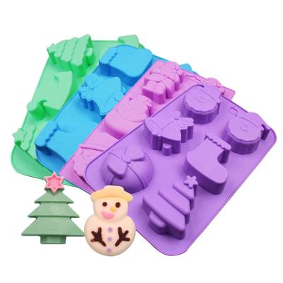 China Viable Christmas Silicone Mold For Cake Loaf Chocolate Candy 6 Cavity Pudding Jello Mold DIY Christmas Random Color for sale