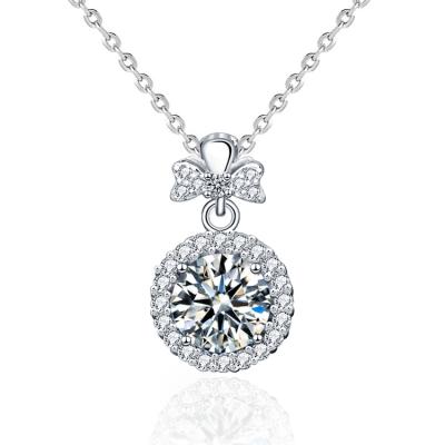 China Women Accessories 925 Sterling Silver White Moissan Diamond Round Bezel Fashion Trendy Necklace for sale