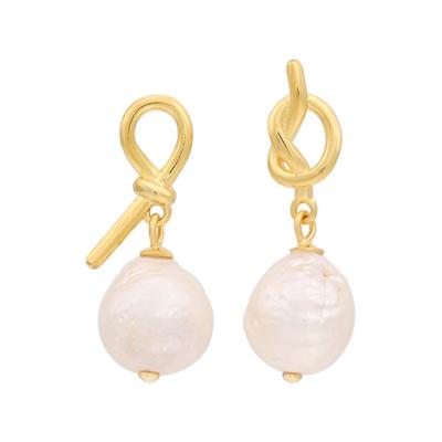 China Fashion quality women product individual design asymmetrical freshwater pearl knotted pearl earrings for sale for sale