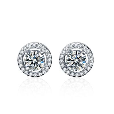 China Trendy Classic Luxury Zircon Diamond Silver Plated Fashion Round Rhinestone Stud Earrings For Gift for sale