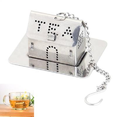 China Suitable Hot Selling Mini Stainless Steel House Shape Tea Infuser Tea Strainer With Drip Tray for sale