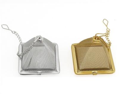 China CLASSIC Titanium Gold Plating Mesh Pyramid Shape Tea Infuser With Long Chain for sale