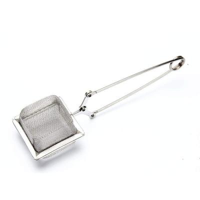 China CLASSIC Gold Plated Stainless Steel Square Shape Tea Mesh Tea Infuser With Long Handle for sale