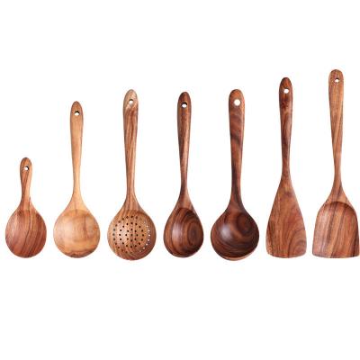 China Europe Wooden Spoons for Cooking 6 Pack Wooden Utensils for Kitchen Natural Teak Wooden Spoons and Spatulas with Rack for sale