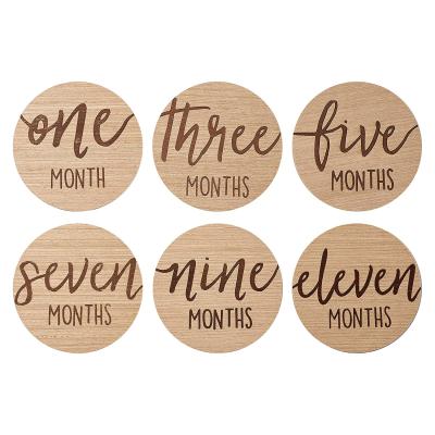 China Europe Baby Wooden Monthly Milestone Single Sided Discs Round Wooden Baby Milestone Milestone Includes 13 Cards STY5 for sale