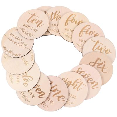 China Europe Wooden Baby Milestone Monthly Double Sided Discs Round Wooden Milestone Baby Milestone Includes 13 Cards sty4 for sale