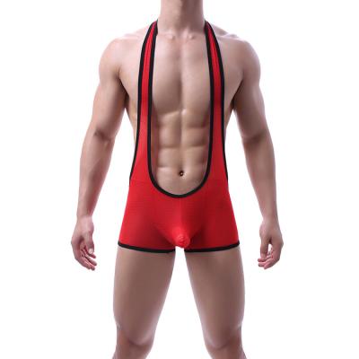 China Open Butt Wrestling Mesh Jumpsuits Long Pouch Penis Jumpsuit SM Fun Singlet Men Jockstrap Boxer Sexy Underwear Leotard for sale