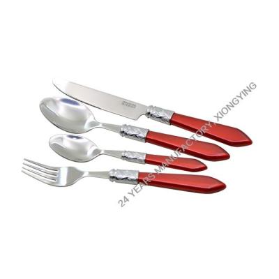 China WholesaleStainless Flatware 4Pcs Viable Colored Plastic Handle Cutlery Steel Set for sale