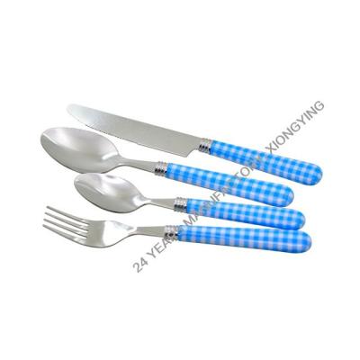 China Sustainable Plastic Handle 4 PCS Set Spoon Fork Knife Stainless Steel Flatware Set for sale