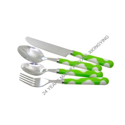 China Durable Plastic Handle Cutlery Set Green Stainless Steel Handle Spoon Fork Knife Flatware Set for sale