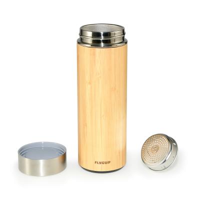 China Sustainable Stainless Steel Drinking Wooden Bamboo Water Bottle for sale