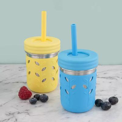 China Freshness Keeping Single Wall Mugs For Kids Stainless Steel Custom Logo Tumbler With Wrap And Silicon Straw for sale