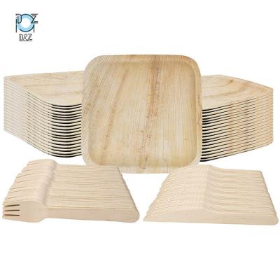 China Disposable Eco-friendly Reusable Bamboo Cutlery Round Wooden Bamboo Dish Palm Leaf Dish for sale