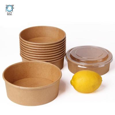 China Biodegradable Disposable Take Away Kraft Paper Salad Bowl With Lid 1280ml PET Kraft Paper Salad Bowl for sale