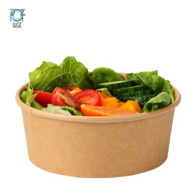 China Biodegradable Kraft Paper Salad Soup Bowl With Lid Take Away Kraft Paper Food Container for sale