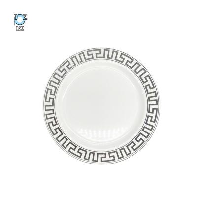 China Disposable Eco-friendly Luxury Disposable Gold Rim White Party Dinner Platter Plastic Dishes for sale