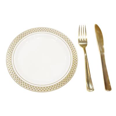 China Disposable Premium Disposable Gold 10.25 Inch 12 Inch Plastic Dish Party Dinnerware Set for sale