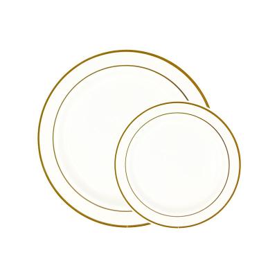 China 7.5 10.25 12 Inch Gold Disposable Dish Low Part Premium Disposable Dinnerware Set for sale