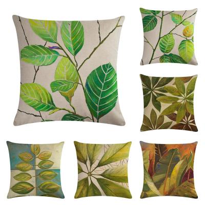 China Simply 2021 Tropical Square Burlap Cotton Leaves Outdoor Cushion Cover For Car Sofa Bed Couch for sale