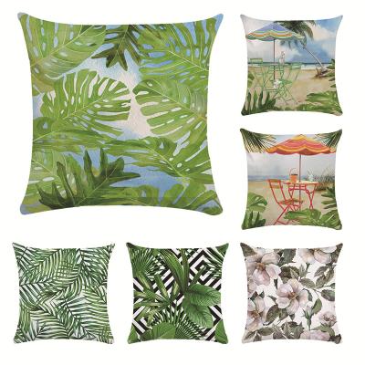 China Simply Palm 2021 Tropical Green Monstera Leaves Soft Cotton Pillow Case for sale