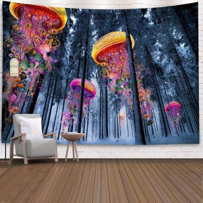 China Simple Custom Under Fantasy Sea Ocean Jellyfish Tapestry Magical Colorful Marine Tapestry Wall Hanging for sale