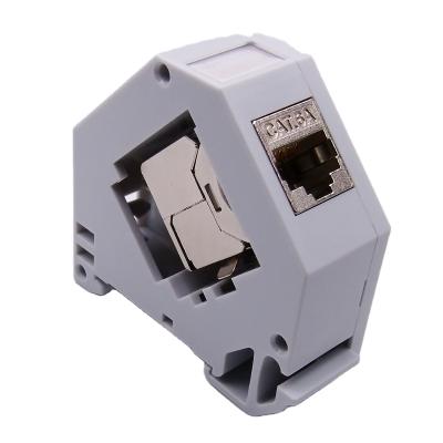 China Network New Product DIN Rail Trapezoidal Mount RJ45 Jack Holder For House Multimedia Box for sale