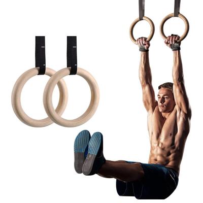 China 2021 Home/Gym High Quality Wood Adjustable Straps Pull Gym Gymnastic Rings for sale