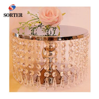 China Crystal Beaded Wedding Cake Stands High Quality Disposable and Silver Round Cake Plate for sale