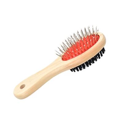 China Stocked Dog Hair Grooming Comb With Wooden Handle Dual Function Comb for sale