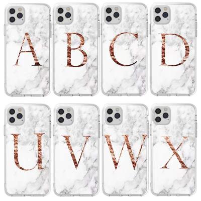 China Shockproof White Marble Golden Letters A-Z Fashion Phone Case For iPhone 13 7 8 pro X XR XS Max 2020 plus Shockproof Soft TPU Cover for sale