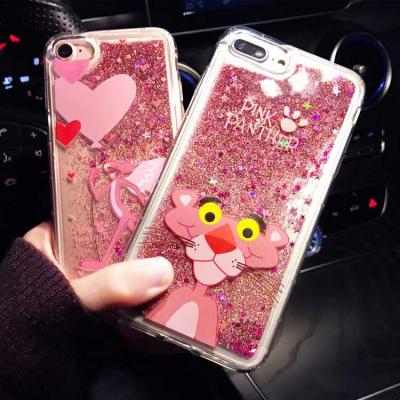 China Shockproof Pink Leopard Heart Quicksand Phone Case For iPhone 12/13 for sale