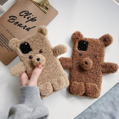 China Anti-fall Popular Girls Cute Bear Small Cell Phone Fur Case For iphone 13 for sale