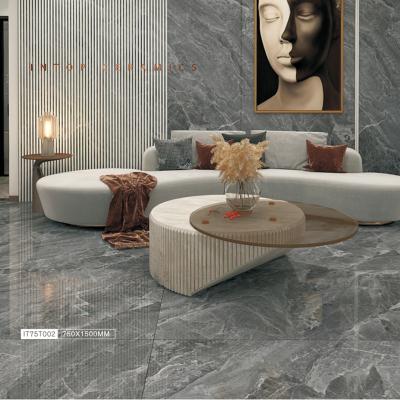 China Marble Porcelain Tiles 750x1500 Large Format Dark Color Full Body Glazed Metallic Floor Tiles for sale