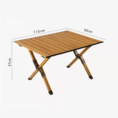 China 2022 Modern New Outdoor Portable Roll Up Wood Grain Lightweight Aluminum Picnic Barbecue Folding Table Camping for sale