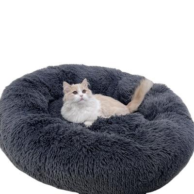 China Sturdy Soft Luxury Round Cat Dog Bed Durable Plush Pet Cushion Mult Colors Thickened Plush Donut Pet Bed for sale