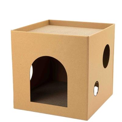 China Sustainable Cube Shape Corrugated Cardboard Double Layer Kitten Scratching Board House For Cat for sale