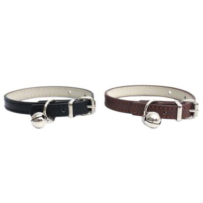 China Cat Accessories Viable With Bell PU Leather Cat Pet Collars With Adjustable Buckle for sale