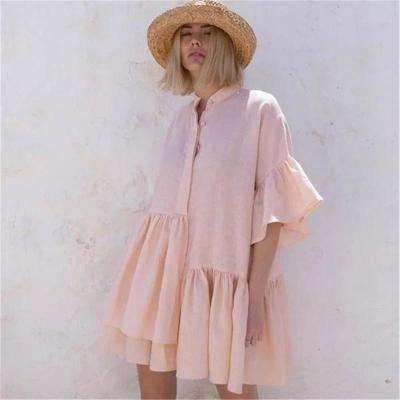 China Anti-Static Leaf Comic Sleeve Lotus Collar Solid Color Dress Irregular Large Size Straight Women for sale