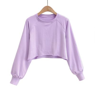 China New Custom Cotton Anti-wrinkle Women's Raw Edge Terry Crop Pullover Crewneck Sweatshirt for sale